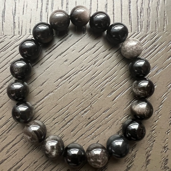 Silver Obsidian bracelet 10mm - Picture 1 of 3